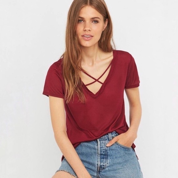 NEW Urban Outfitters Project Social T Strappy V-Neck Taupe Tee - Picture 9 of 12